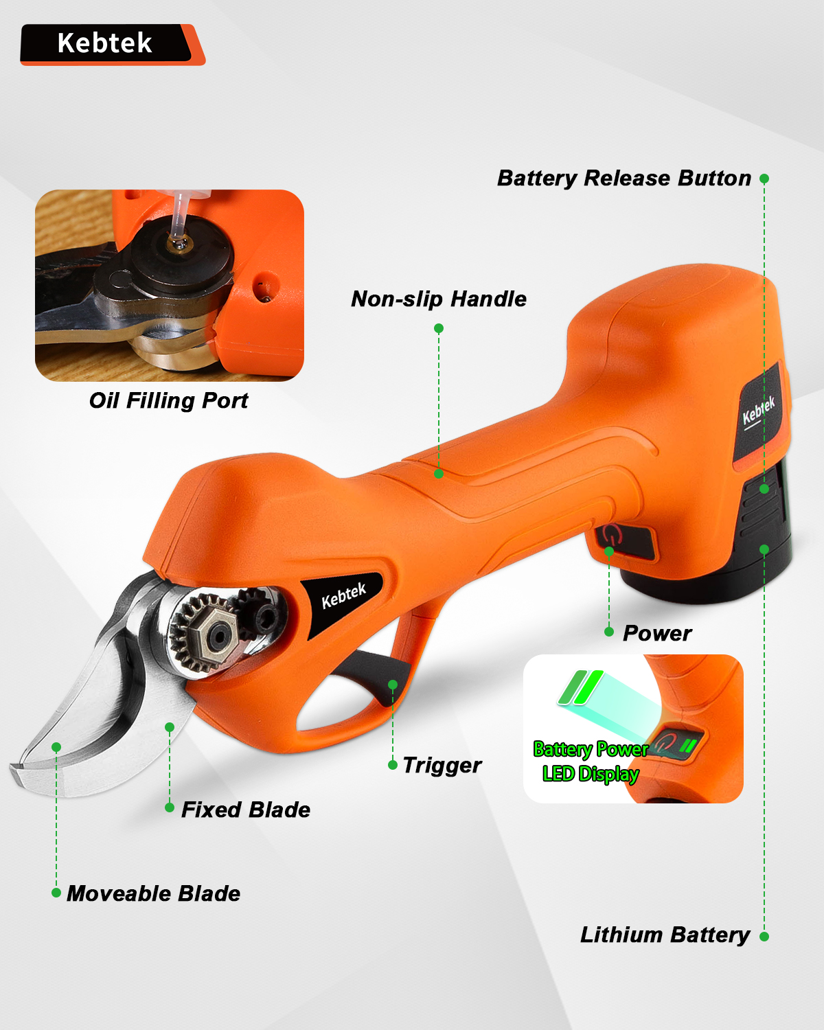 KOMOK Sécateur Électrique Sans Fil 32mm, 2 Batteries Rechargeables